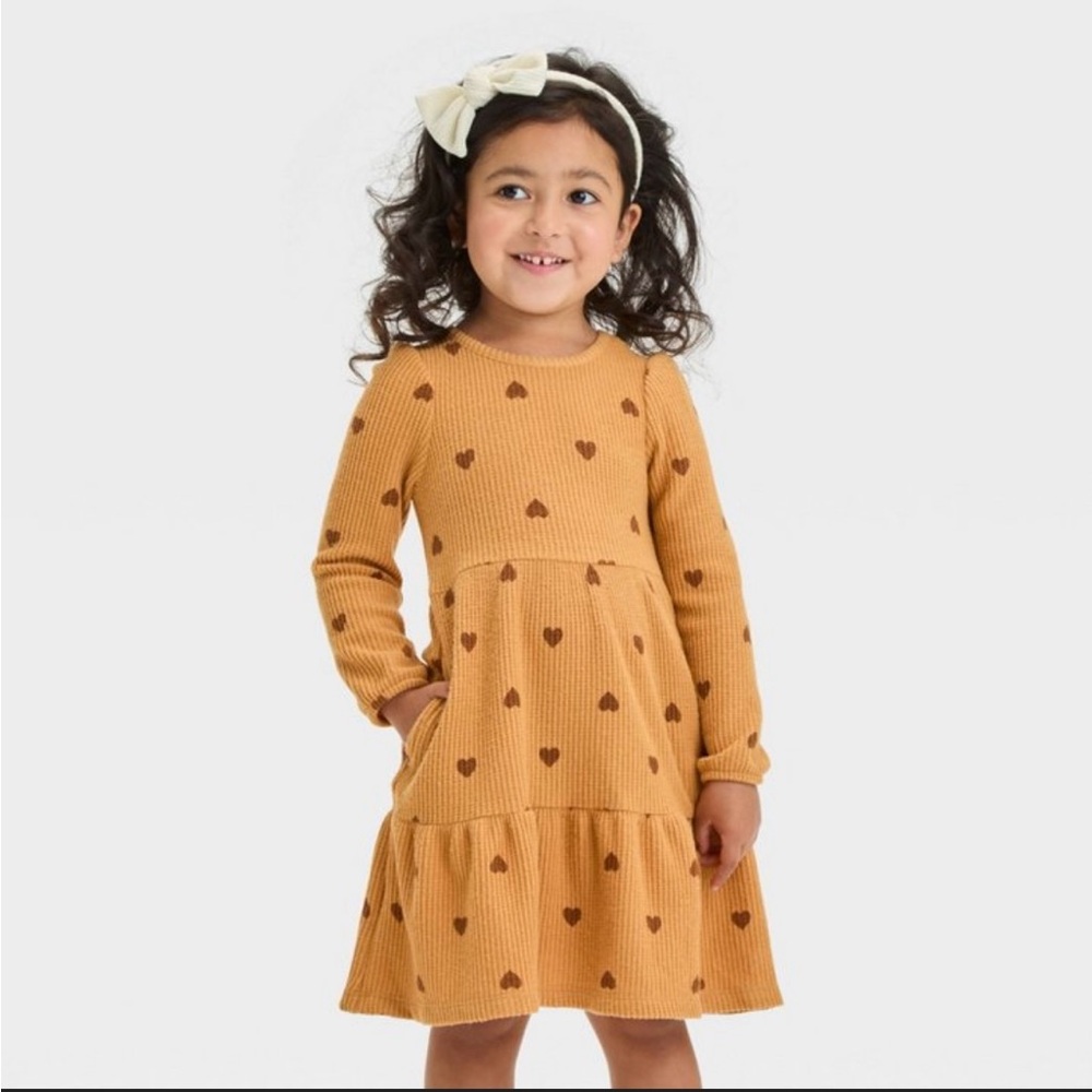 NWT Cat & Jack Toddler hearts tiered dress with long sleeves